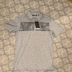 Travis Mathew Gray Polo Shirt with Modern Stripe Design